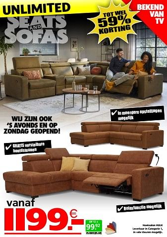 Promoties Hoeksalon hulk - Huismerk - Seats and Sofas - Geldig van 02/05/2023 tot 10/05/2023 bij Seats and Sofas