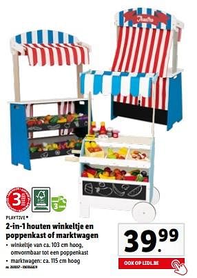 Promoties 2-in-1 houten winkeltje en poppenkast of marktwagen - Playtive Junior - Geldig van 03/05/2023 tot 09/05/2023 bij Lidl