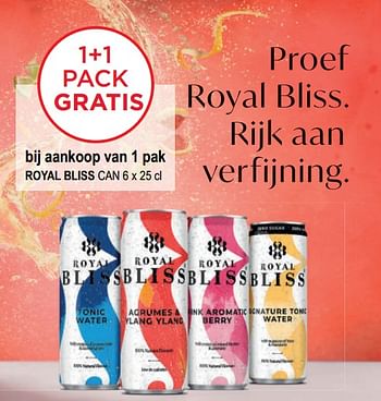 Promotions 1+1 pack gratis bij aankoop van 1 pak royal bliss - Royal Bliss - Valide de 03/05/2023 à 16/05/2023 chez Alvo