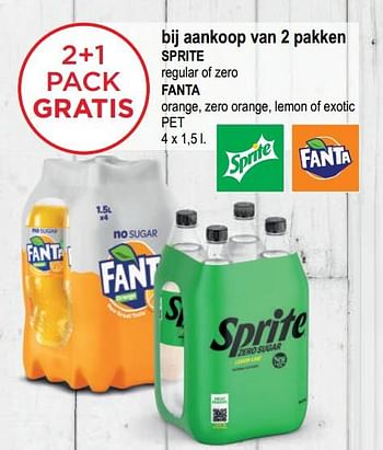 Promoties 2+1 pack gratis bij aankoop van 2 pakken sprite + fanta - Huismerk - Alvo - Geldig van 03/05/2023 tot 16/05/2023 bij Alvo