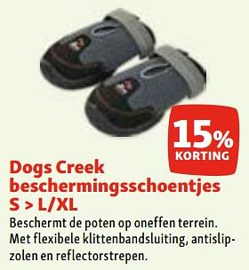 Promoties Dogs creek beschermingsschoentjes s > l-xl 15% korting - Dogs Creek - Geldig van 03/05/2023 tot 10/05/2023 bij Maxi Zoo