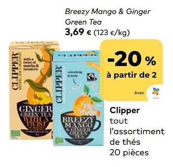 Promotions Clipper breezy mango + ginger green tea - Clipper - Valide de 26/04/2023 à 23/05/2023 chez Bioplanet