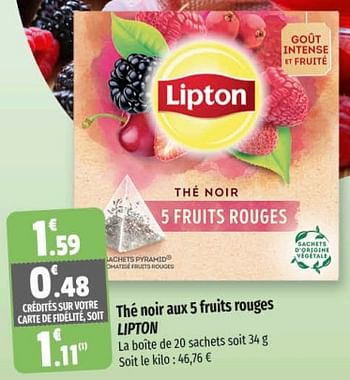 Promotions Thé noir aux 5 fruits rouges lipton - Lipton - Valide de 26/04/2023 à 07/05/2023 chez Coccinelle