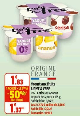 Promotions Yaourt aux fruits light + free - Danone - Valide de 26/04/2023 à 07/05/2023 chez Coccinelle