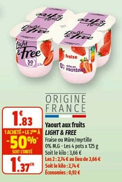 Promotions Yaourt aux fruits light + free - Danone - Valide de 26/04/2023 à 07/05/2023 chez Coccinelle