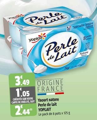 Promotions Yaourt nature perle de lait yoplait - Yoplait - Valide de 26/04/2023 à 07/05/2023 chez Coccinelle