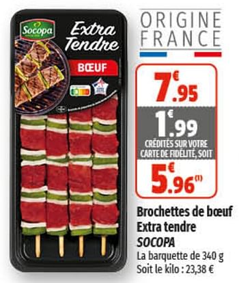 Promotions Brochettes de boeuf extra tendre socopa - Socopa - Valide de 26/04/2023 à 07/05/2023 chez Coccinelle