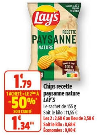Promotions Chips recette paysanne nature lay`s - Lay's - Valide de 26/04/2023 à 07/05/2023 chez Coccinelle