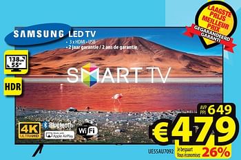 Promoties Samsung led tv ue55au7092 - Samsung - Geldig van 03/05/2023 tot 10/05/2023 bij ElectroStock