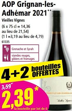 Promotions Aop grignan-lesadhémar 2021 vieilles vignes - Vins rouges - Valide de 03/05/2023 à 09/05/2023 chez Norma