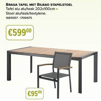 Promoties Braga tafel met bilbao stapelstoel - Huismerk - Europoint - Geldig van 29/04/2023 tot 06/05/2023 bij Europoint