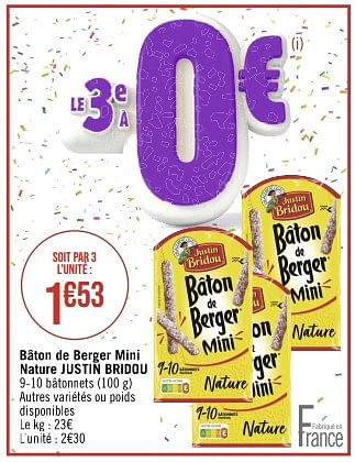 Promotions Bâton de berger mini nature justin bridou - Justin Bridou - Valide de 02/05/2023 à 14/05/2023 chez Géant Casino