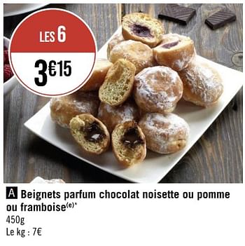 Promotions Beignets parfum chocolat noisette ou pomme ou framboise - Produit Maison - Géant Casino - Valide de 02/05/2023 à 14/05/2023 chez Géant Casino