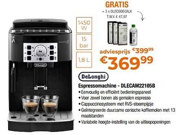 Promoties Delonghi espressomachine - dlecam22105b - Delonghi - Geldig van 28/04/2023 tot 31/05/2023 bij Expert