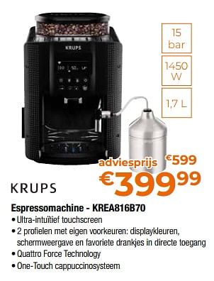 Promoties Krups espressomachine - krea816b70 - Krups - Geldig van 28/04/2023 tot 31/05/2023 bij Expert