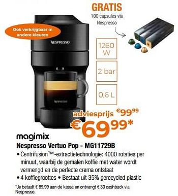 Promoties Magimix nespresso vertuo pop - mg11729b - Magimix - Geldig van 28/04/2023 tot 31/05/2023 bij Expert
