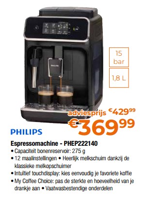Promoties Philips espressomachine - phep222140 - Philips - Geldig van 28/04/2023 tot 31/05/2023 bij Expert