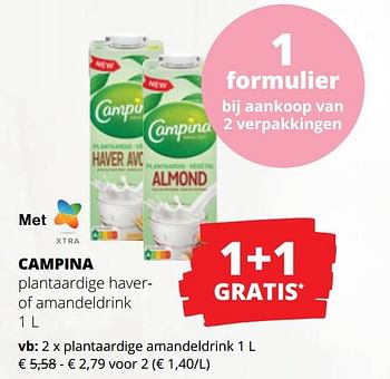 Promoties Campina plantaardige amandeldrink - Campina - Geldig van 04/05/2023 tot 17/05/2023 bij Spar (Colruytgroup)