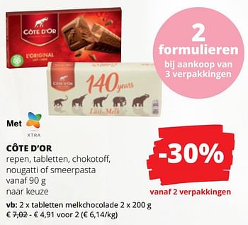 Promoties Côte d’or tabletten melkchocolade - Cote D'Or - Geldig van 04/05/2023 tot 17/05/2023 bij Spar (Colruytgroup)