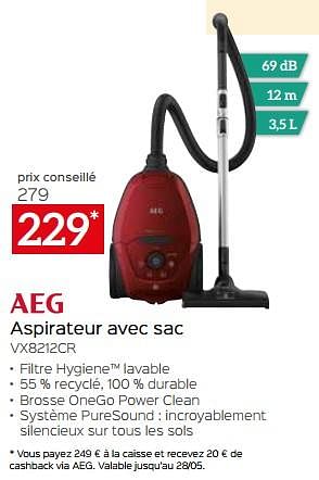 Promotions Aeg aspirateur avec sac vx8212cr - AEG - Valide de 28/04/2023 à 31/05/2023 chez Selexion