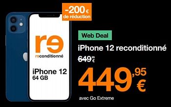 Promoties Apple iphone 12 reconditionné - Apple - Geldig van 02/05/2023 tot 29/05/2023 bij Orange