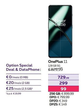 Promotions Oneplus 11 128 gb 5g - OnePlus - Valide de 01/05/2023 à 31/07/2023 chez Proximus