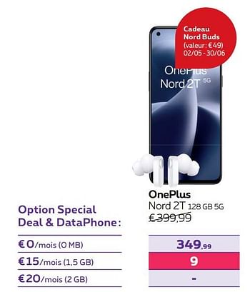 Promotions Oneplus nord 2t 128 gb 5g - OnePlus - Valide de 01/05/2023 à 31/07/2023 chez Proximus