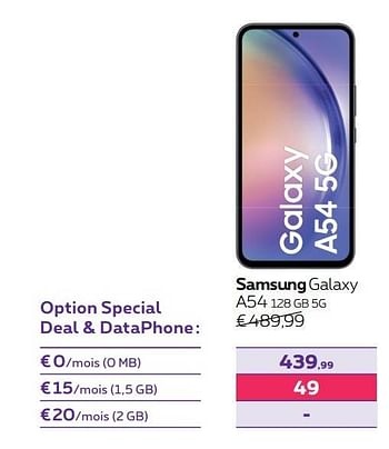 Promotions Samsung galaxy a54 128 gb 5g - Samsung - Valide de 01/05/2023 à 31/07/2023 chez Proximus