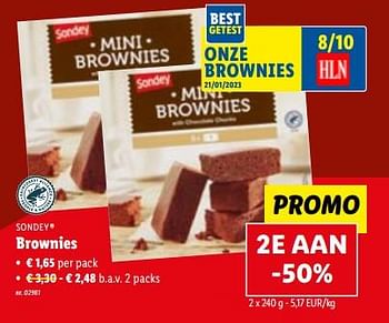 Promoties Brownies - Sondey - Geldig van 10/05/2023 tot 16/05/2023 bij Lidl