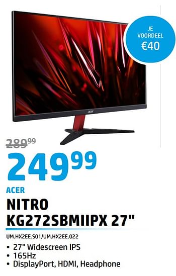 Promoties Acer nitro kg272sbmiipx 27`` um.hx2ee.s01-um.hx2ee.022 - Acer - Geldig van 01/05/2023 tot 31/05/2023 bij Auva