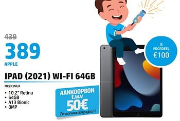 Promoties Apple ipad 2021 wi-fi 64gb mk2k3nf-a - Apple - Geldig van 01/05/2023 tot 31/05/2023 bij Auva