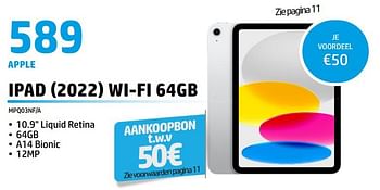 Promoties Apple ipad 2022 wi-fi 64gb mpq03nf-a - Apple - Geldig van 01/05/2023 tot 31/05/2023 bij Auva