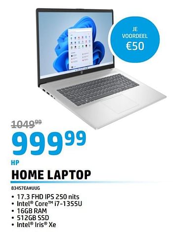 Promoties Hp home laptop 834s7ea#uug - HP - Geldig van 01/05/2023 tot 31/05/2023 bij Auva