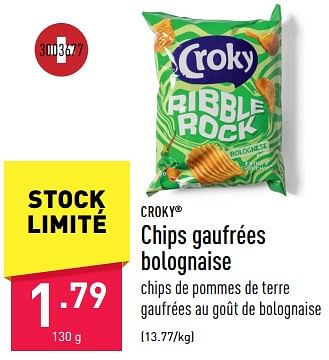 Promotions Chips gaufrées bolognaise - Croky - Valide de 12/05/2023 à 19/05/2023 chez Aldi