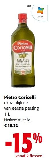 Promoties Pietro coricelli extra olijfolie van eerste persing - Pietro Coricelli - Geldig van 03/05/2023 tot 16/05/2023 bij Colruyt