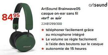 Promotions Artsound brainwave05 casque on-ear sans fil - Artsound - Valide de 06/05/2023 à 11/06/2023 chez Euro Shop