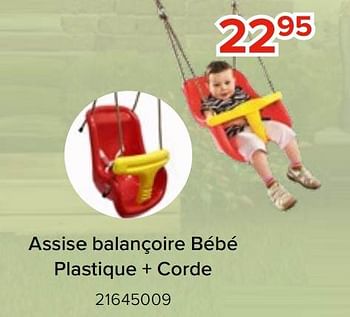 Promoties Assise balançoire bébé plastique + corde - Huismerk - Euroshop - Geldig van 06/05/2023 tot 11/06/2023 bij Euro Shop