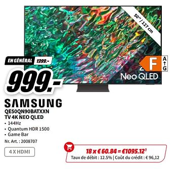 Promotions Samsung qe50qn90batxxn tv 4k neo qled - Samsung - Valide de 06/05/2023 à 14/05/2023 chez Media Markt