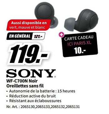Promotions Sony wf-c700n noir oreillettes sans fil - Sony - Valide de 06/05/2023 à 14/05/2023 chez Media Markt