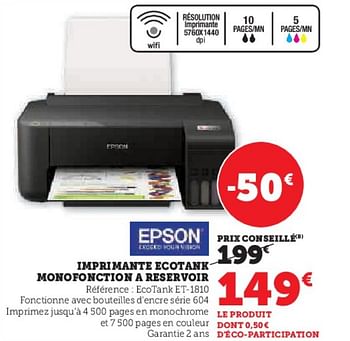 Promotions Epson imprimante ecotank monofonction a reservoir ecotank et-1810 - Epson - Valide de 03/05/2023 à 14/05/2023 chez Super U