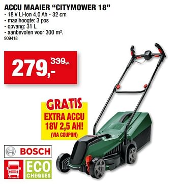Promotions Bosch accu maaier citymower 18 - Bosch - Valide de 03/05/2023 à 14/05/2023 chez Hubo