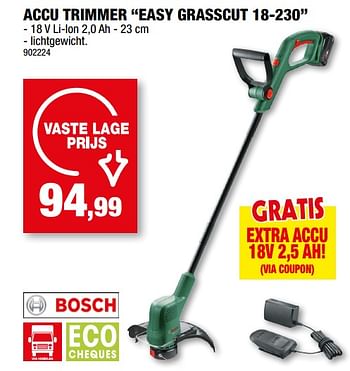 Promoties Bosch accu trimmer easy grasscut 18-230 - Bosch - Geldig van 03/05/2023 tot 14/05/2023 bij Hubo