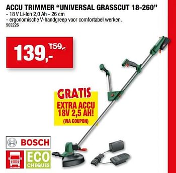 Promoties Bosch accu trimmer universal grasscut 18-260 - Bosch - Geldig van 03/05/2023 tot 14/05/2023 bij Hubo