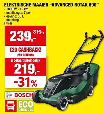 Promotions Bosch elektrische maaier advanced rotak 690 - Bosch - Valide de 03/05/2023 à 14/05/2023 chez Hubo