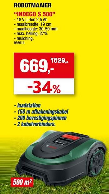 Promoties Bosch robotmaaier indego s 500 - Bosch - Geldig van 03/05/2023 tot 14/05/2023 bij Hubo
