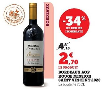 Promotions Bordeaux aop rouge mission saint vincent - Vins rouges - Valide de 03/05/2023 à 14/05/2023 chez Super U