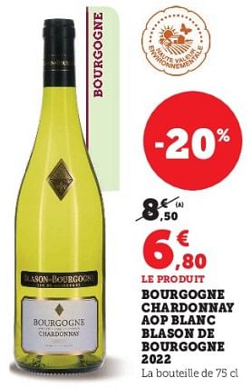 Promotions Bourgogne chardonnay aop blanc blason de bourgogne - Vins blancs - Valide de 03/05/2023 à 14/05/2023 chez Super U
