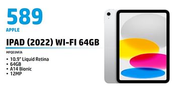 Promoties Apple ipad (2022) wi-fi 64gb - Apple - Geldig van 01/05/2023 tot 31/05/2023 bij Beecom