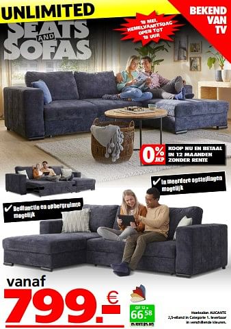 Promoties Hoeksalon alicante - Huismerk - Seats and Sofas - Geldig van 11/05/2023 tot 21/05/2023 bij Seats and Sofas