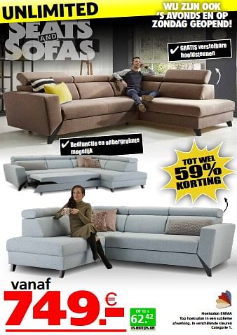 Promoties Hoeksalon emma - Huismerk - Seats and Sofas - Geldig van 11/05/2023 tot 21/05/2023 bij Seats and Sofas